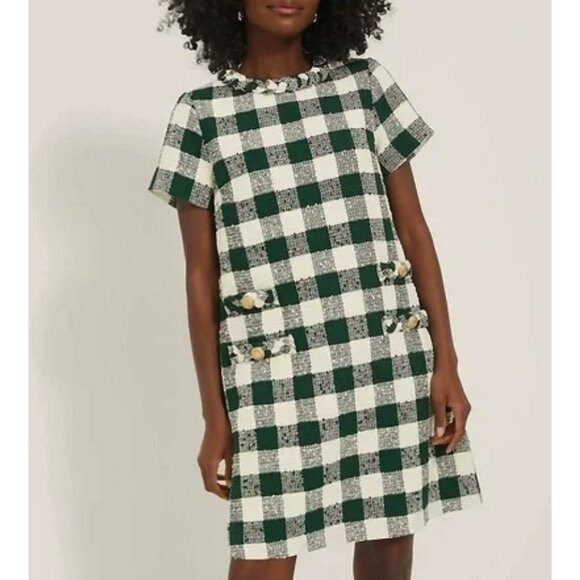 New Tuckernuck Jackie Bouclé Gingham Mini Shift Dress Holly Green Small $268 - Picture 1 of 6